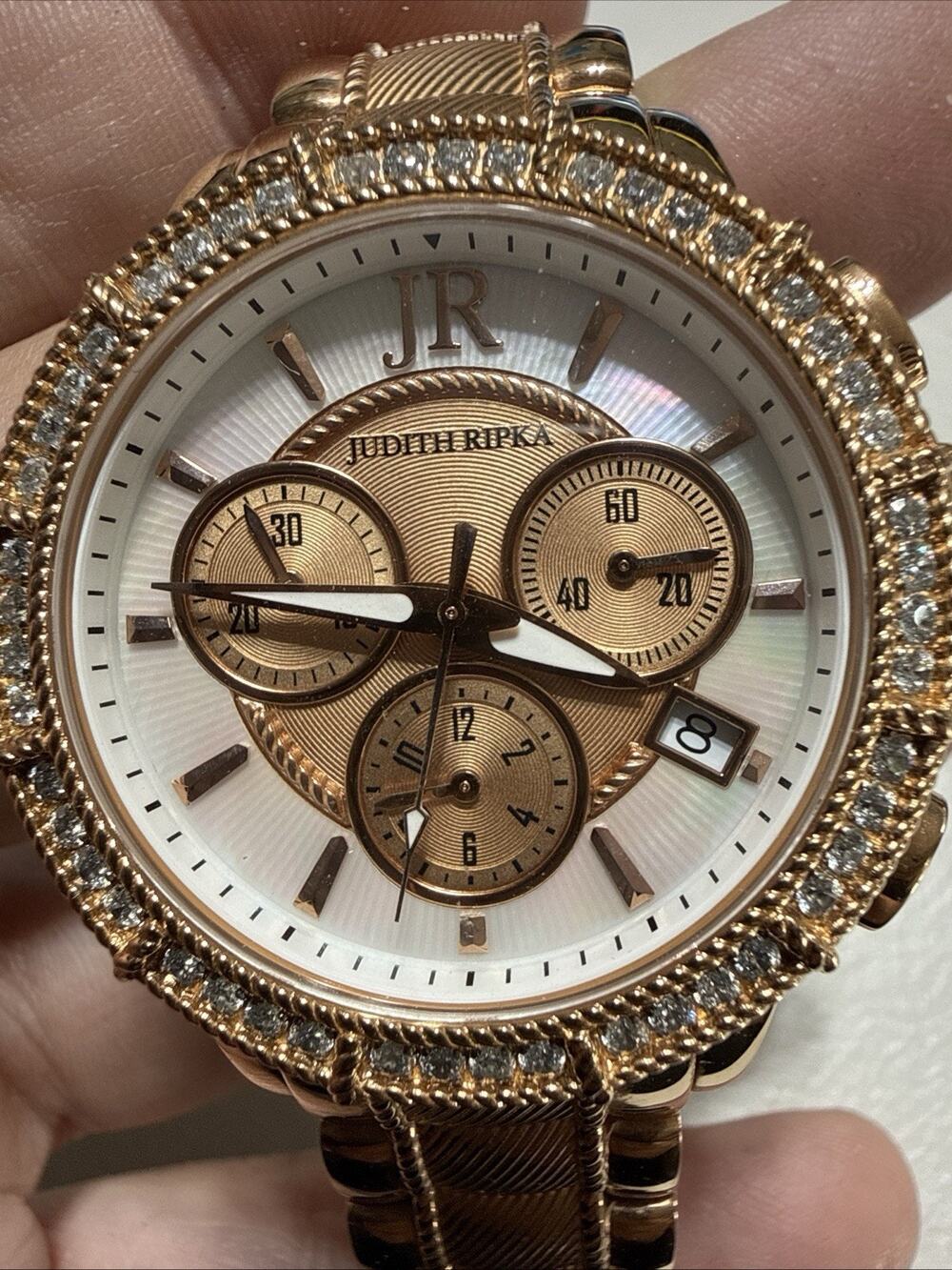 Judith Ripka Stainless Steel Chronograph Gold Tone Watch Diamonique Working